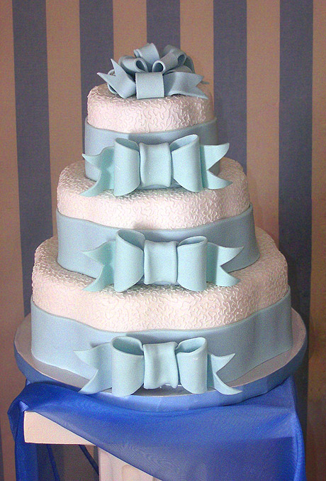 Wedding Cake With Blue Bows