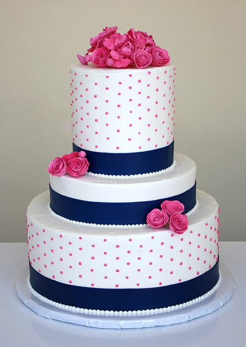 Wedding Cake with Pink Blossoms