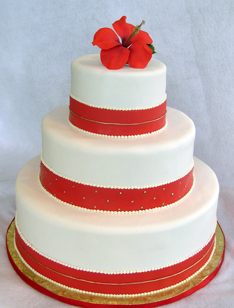 Wedding Cake with Red Hibiscus