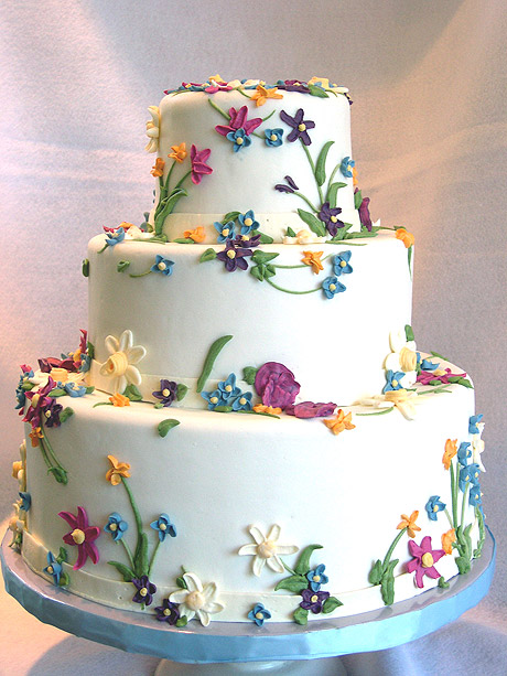 Wedding Cake with Pretty Spring Flowers