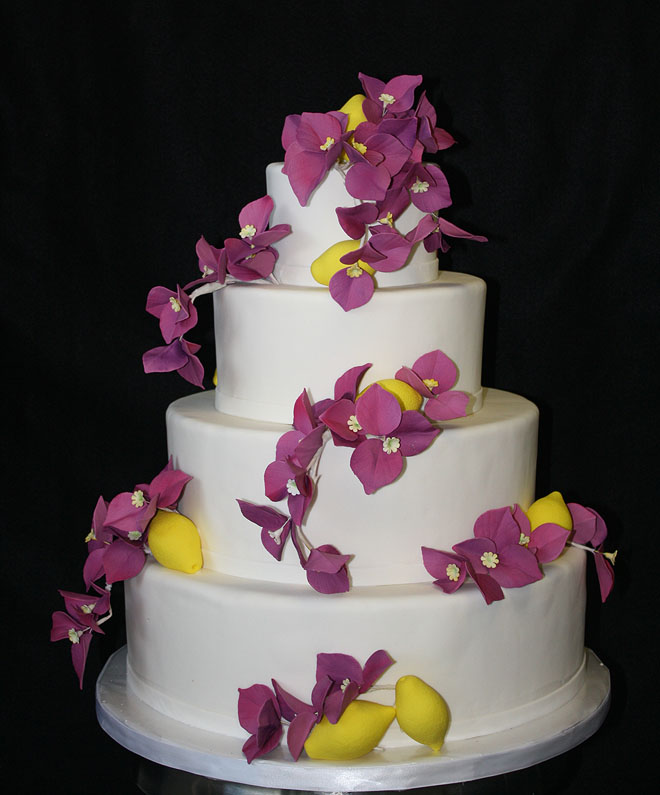 Wedding Cake with Bougainvilleas and Lemons