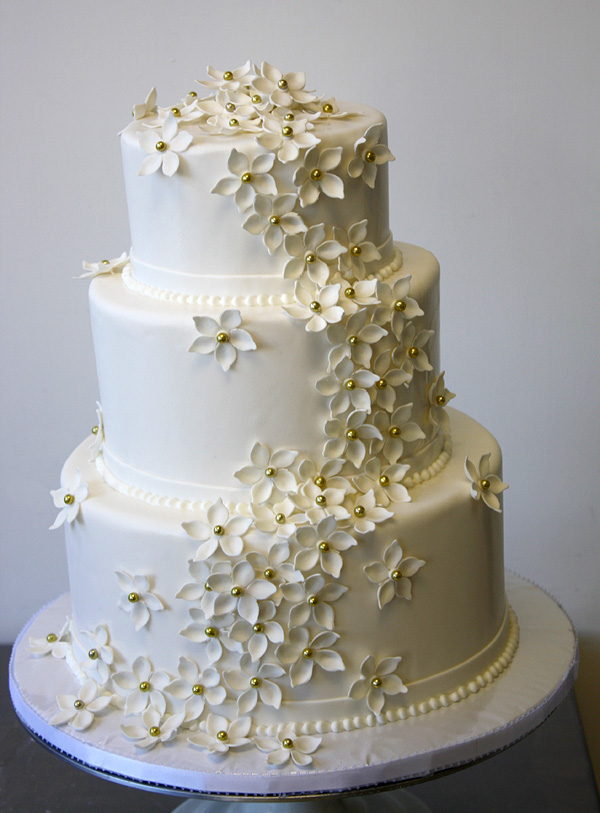 Wedding Cake with Cascade of Blossoms